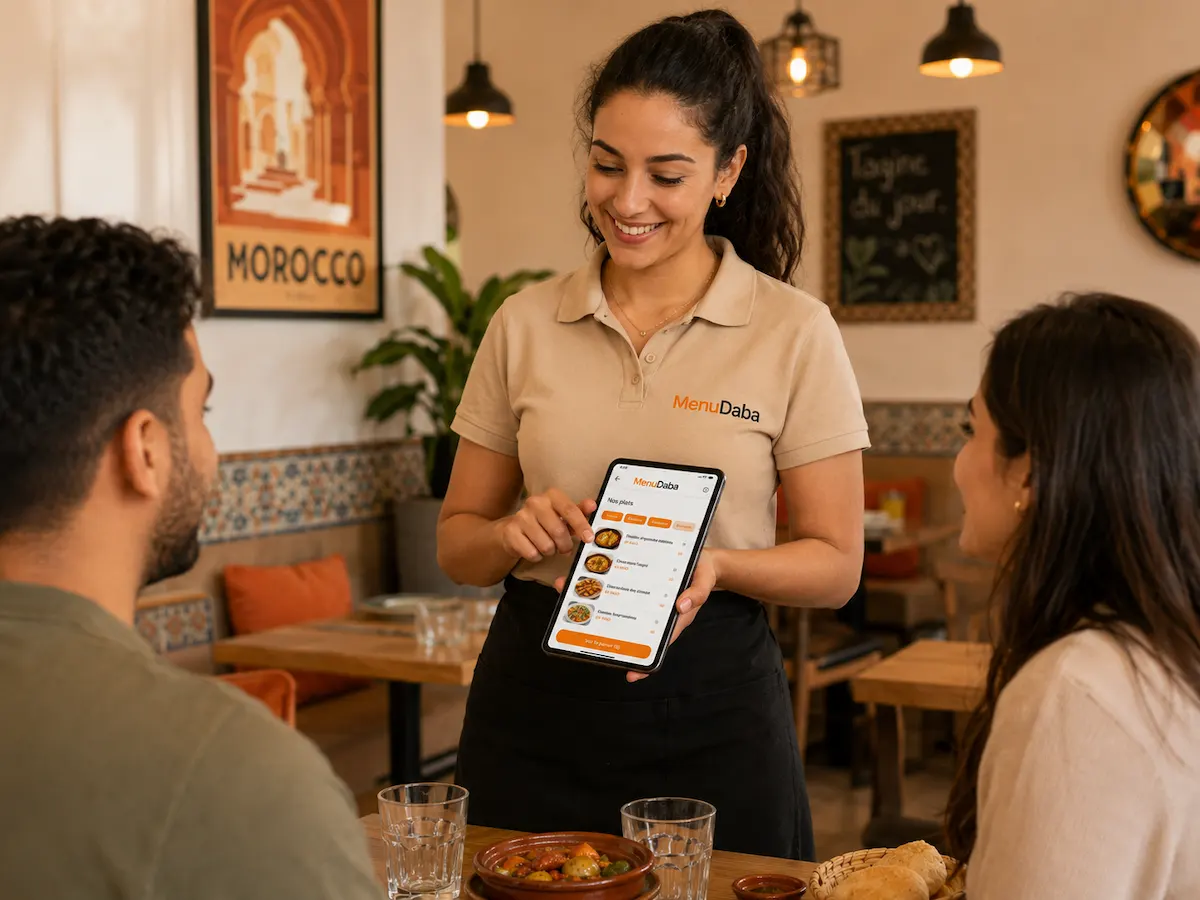 Serveur utilisant MenuDaba sur téléphone ou tablette